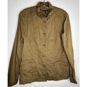 Eileen Fisher Jacket Womens Medium Brown Twill Button Front Utility Pockets